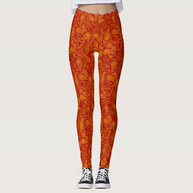 Red Orange Paisley Leggings (Vorderseite)