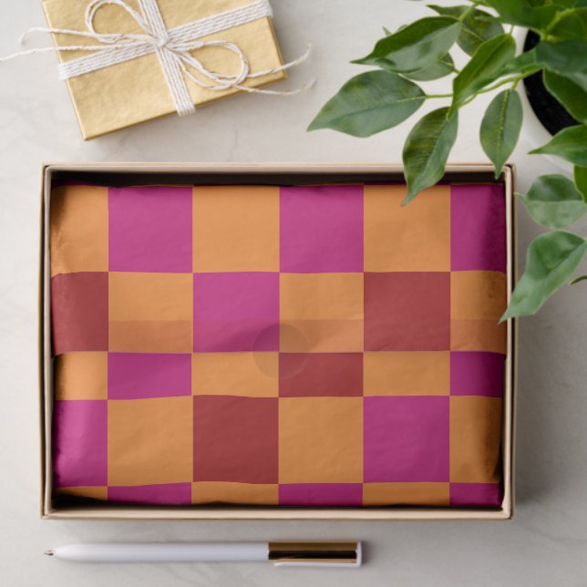 Red Orange Pink Checkered Pattern Design  Seidenpapier (Geschenk)