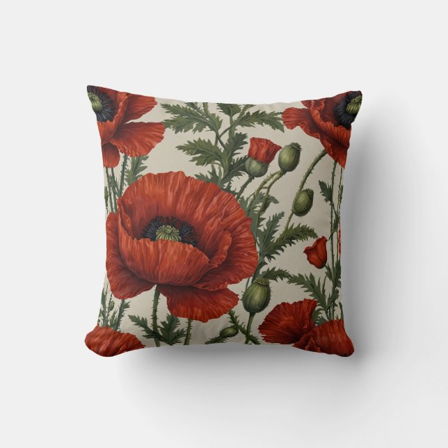 Red Orange Poppy Blume Kissen (Vorderseite)