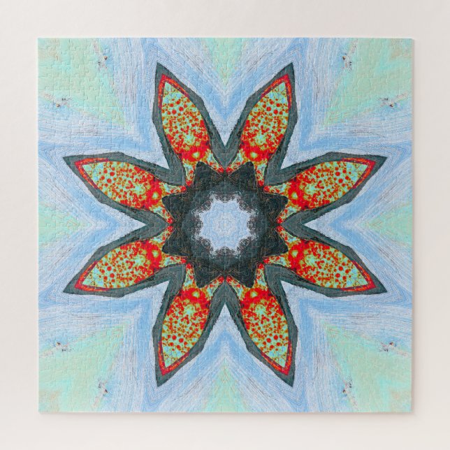 Red Orange Star Blume auf Blue Puzzle (Vertikal)