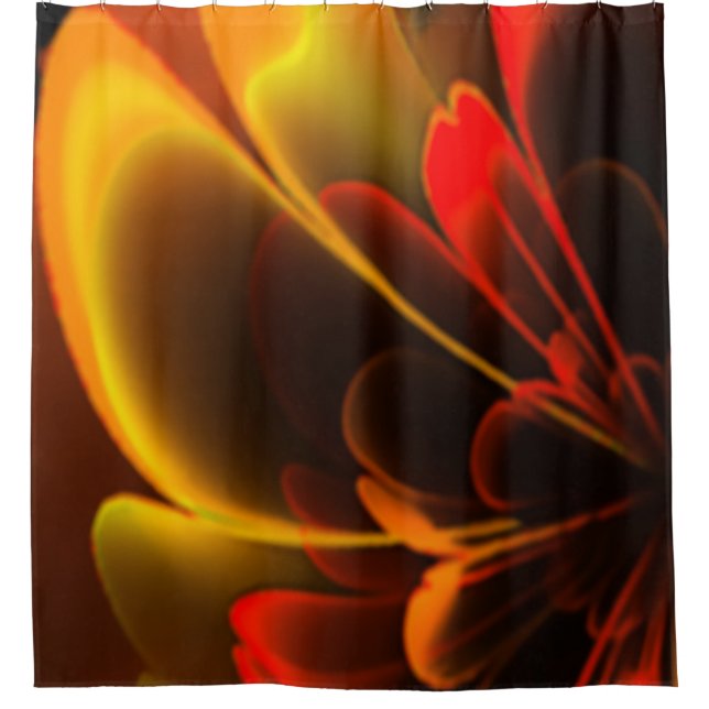 Red Orange Stylisierte Blume Half Corolla Duschvorhang (Vorderseite)