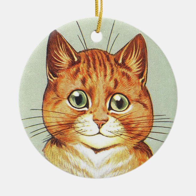 Red Orange & White Cat, Louis Wain Keramik Ornament (Vorne)