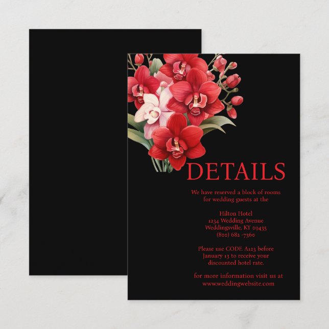 Red Orchids Hochzeitskarte Begleitkarte (Vorne/Hinten)