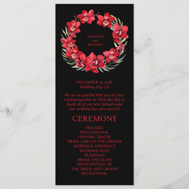 Red Orchids Hochzeitsprogramm Programm (Vorderseite)