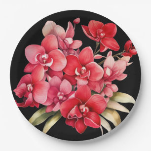 Red Orchids Opulent Wedding Paper Plate Pappteller