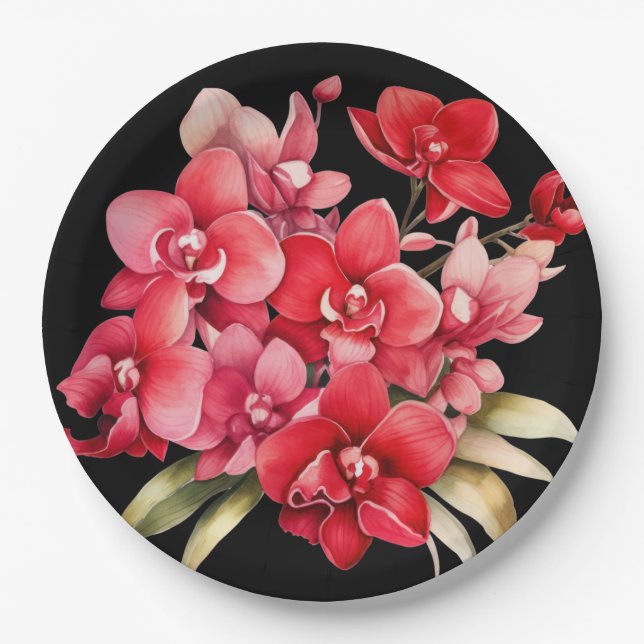 Red Orchids Opulent Wedding Paper Plate Pappteller (Vorderseite)