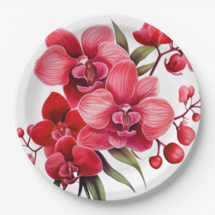 Red Orchids Red and White Wedding Pappteller