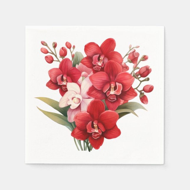 Red Orchids Red and White Wedding Serviette (Vorderseite)