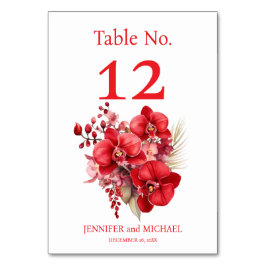 Red Orchids Watercolor Wedding Tischnummer