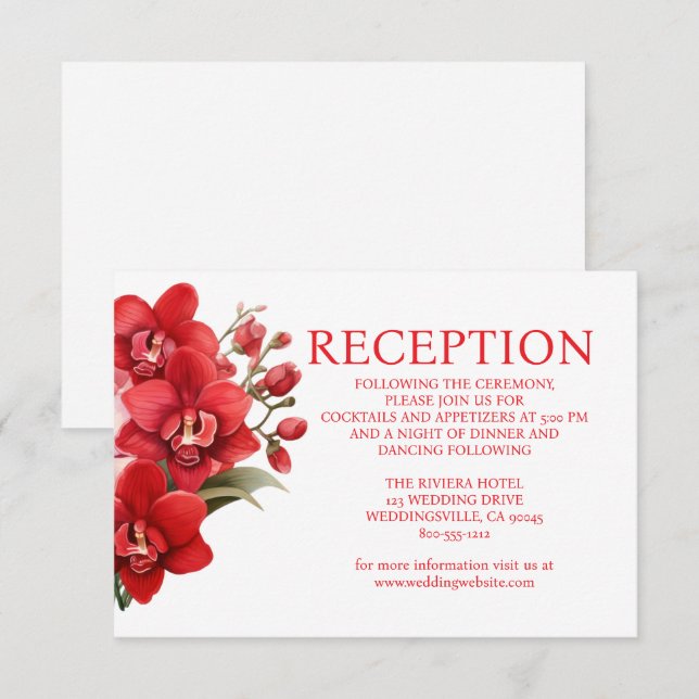Red Orchids Wedding Reception Enclosure Card Begleitkarte (Vorne/Hinten)