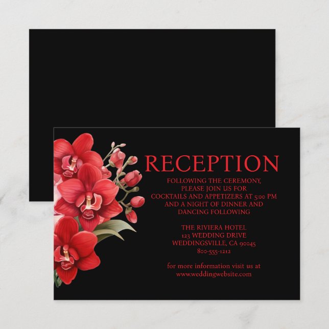 Red Orchids Wedding Reception Enclosure Card Begleitkarte (Vorne/Hinten)