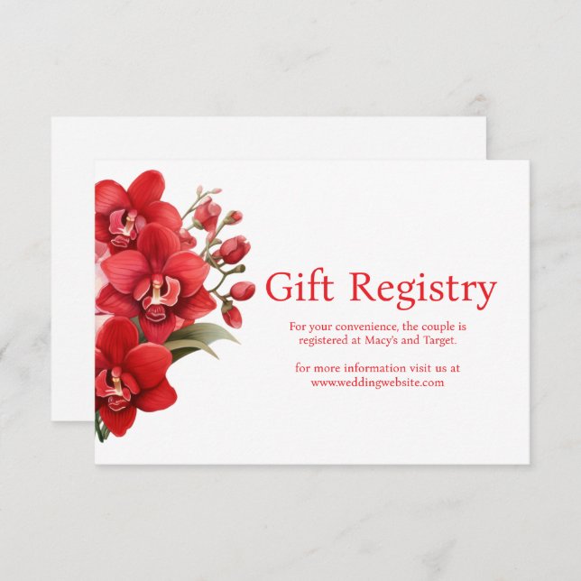 Red Orchids Wedding Registry Enclosure Card Begleitkarte (Vorne/Hinten)