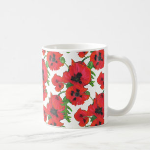 Red Oriental Poppies on White zum Anpassen Kaffeetasse
