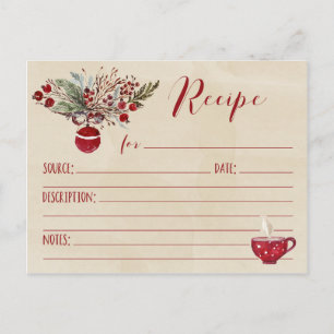 Red Ornament Holiday Rezept Wasserfarbe Hintergrun Postkarte