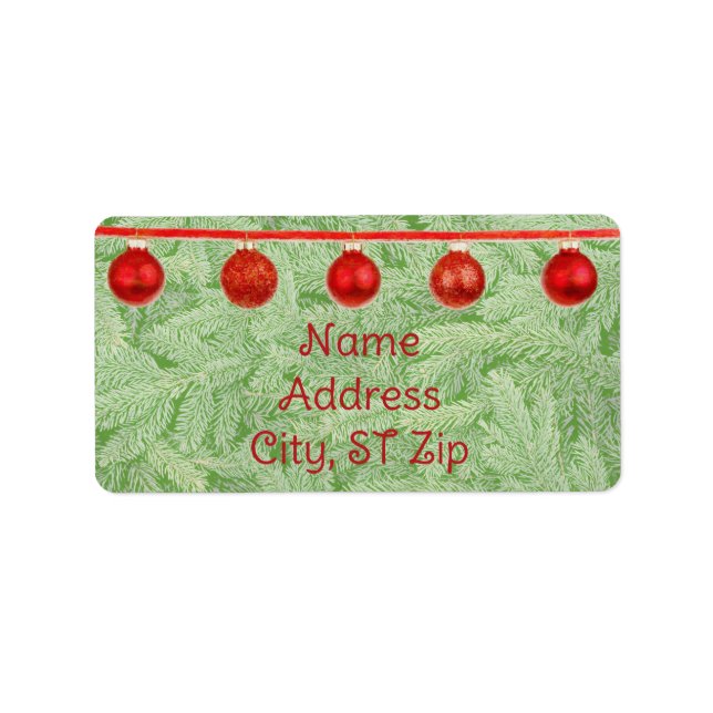 Red Ornaments Green Tree Personal Address Label Adressaufkleber (Vorne)