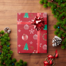 Red Ornaments & Watercolor Pines Christmas
