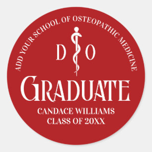 Red Osteopathic Medical School Graduation Party Runder Aufkleber