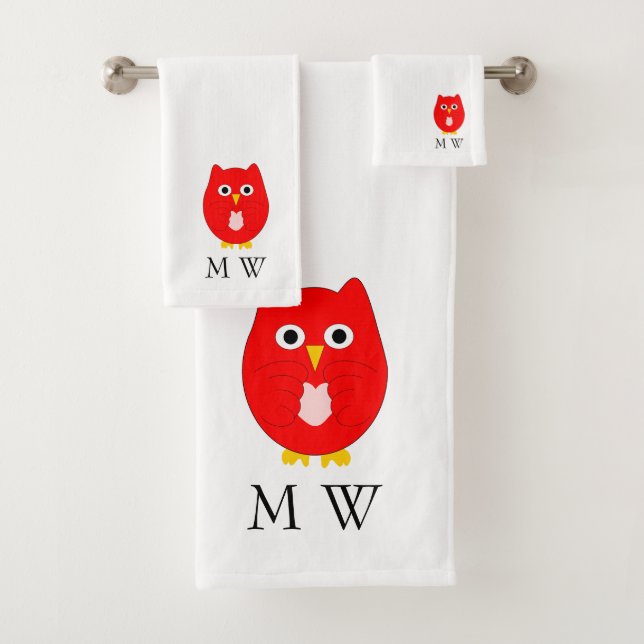 Red Owl Design Monogrammed Badhandtuch Set (Insitu)