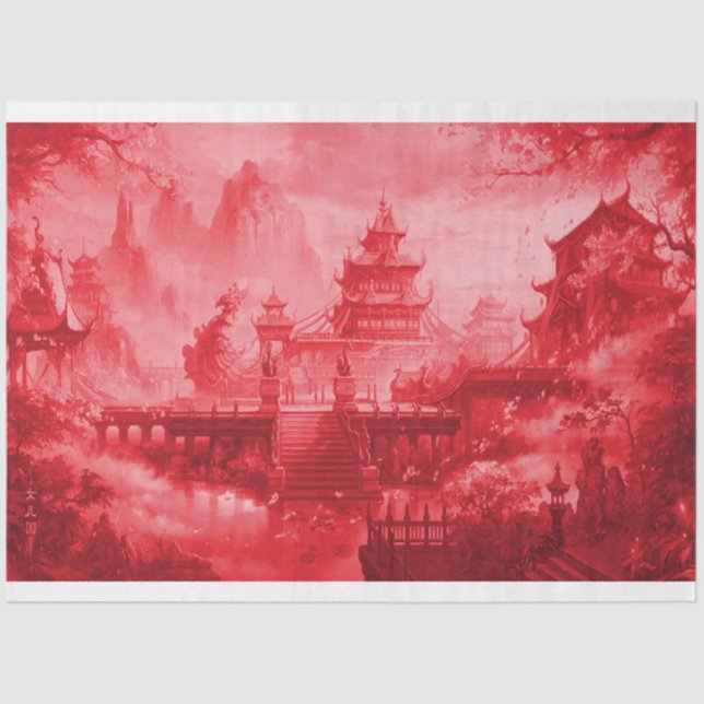 Red Pagoda Asian Decoupage Seidenpapier (Vorderseite)