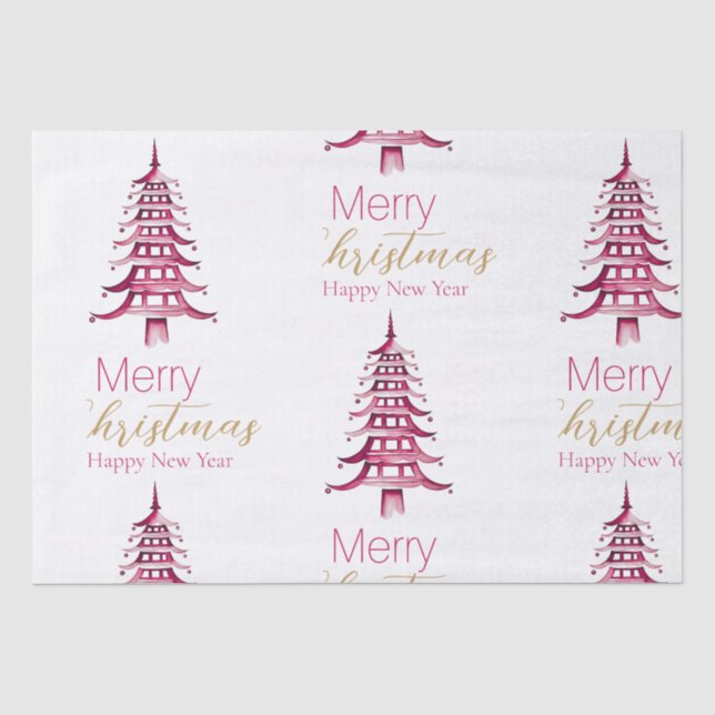Red Pagoda Weihnachtsbaum Tissue Paper Seidenpapier (Vorderseite)