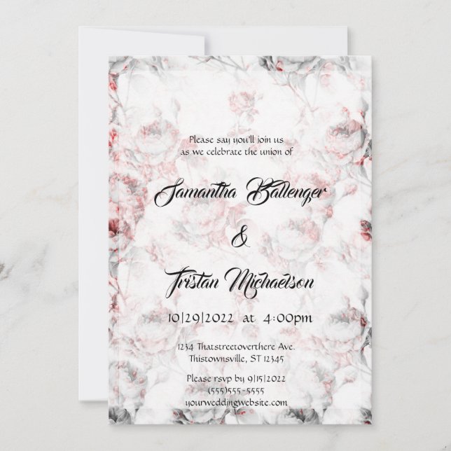 Red Painted Roses Gothic Wedding Einladung (Vorderseite)