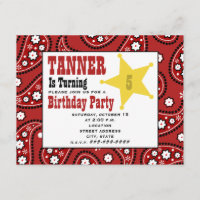 Red Paisley Bandana Kids Cowboy Birthday Einladung