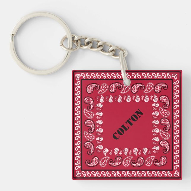 Red Paisley Bandana Personalisiert Schlüsselanhänger (Vorderseite)