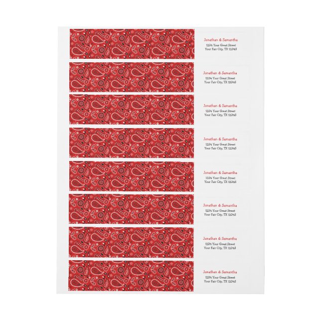 Red Paisley Bandana Print Étiquette de adresse (Feuille)