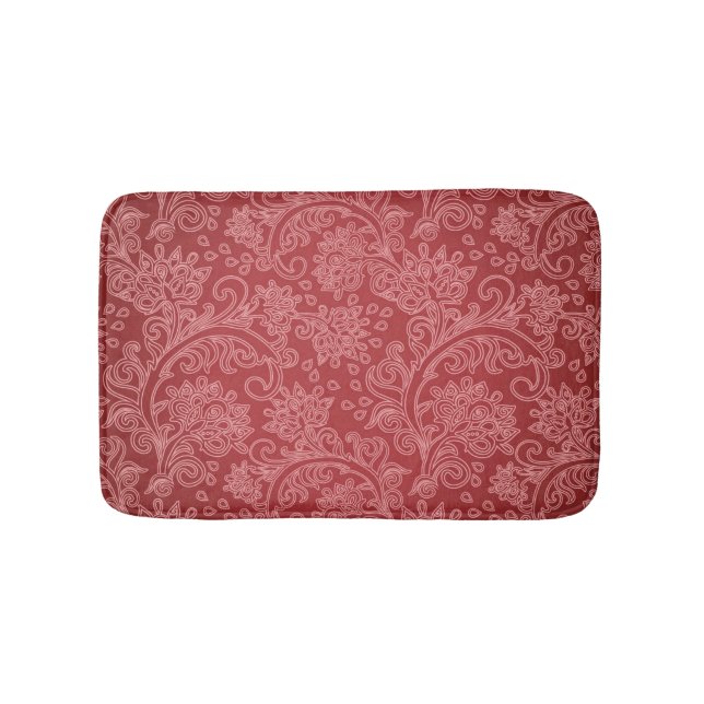 Red Paisley Damask Designer Floral Classic Badematte (Vorderseite)