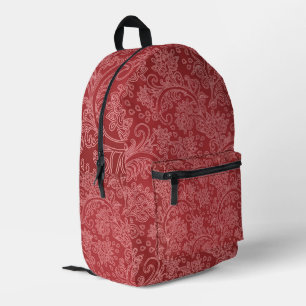 Red Paisley Damask Designer Floral Classic Bedruckter Rucksack