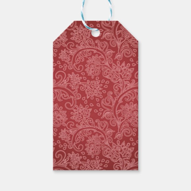 Red Paisley Damask Designer Floral Classic Geschenkanhänger (Vorderseite)