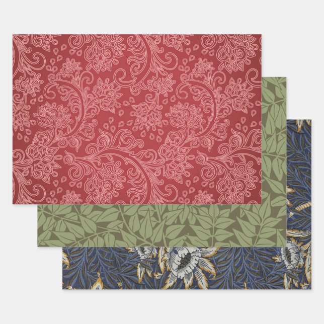 Red Paisley Damask Designer Floral Classic Geschenkpapier Set (Set)