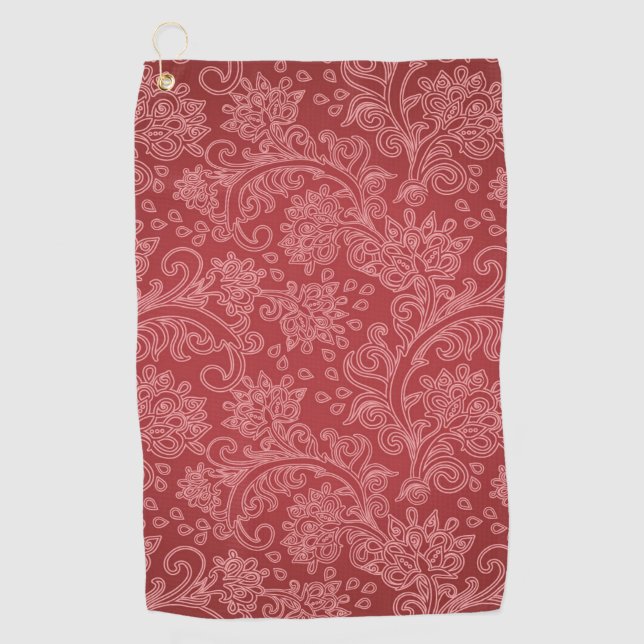 Red Paisley Damask Designer Floral Classic Golfhandtuch (Vorderseite)