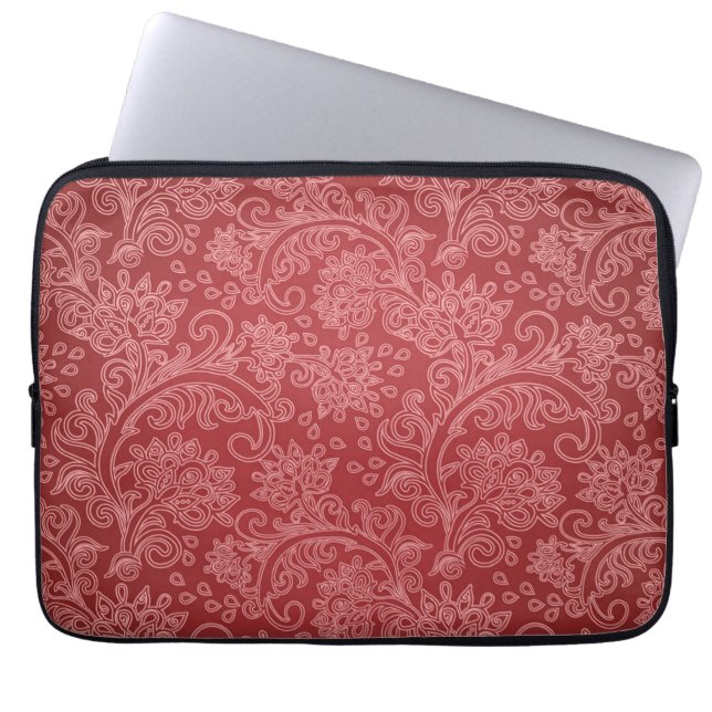 Red Paisley Damask Designer Floral Classic Laptopschutzhülle (Vorderseite)