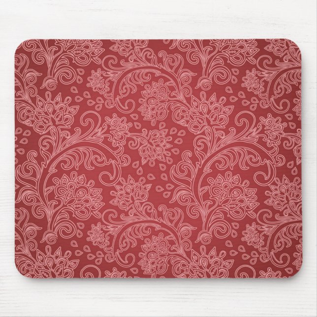 Red Paisley Damask Designer Floral Classic Mousepad (Vorne)