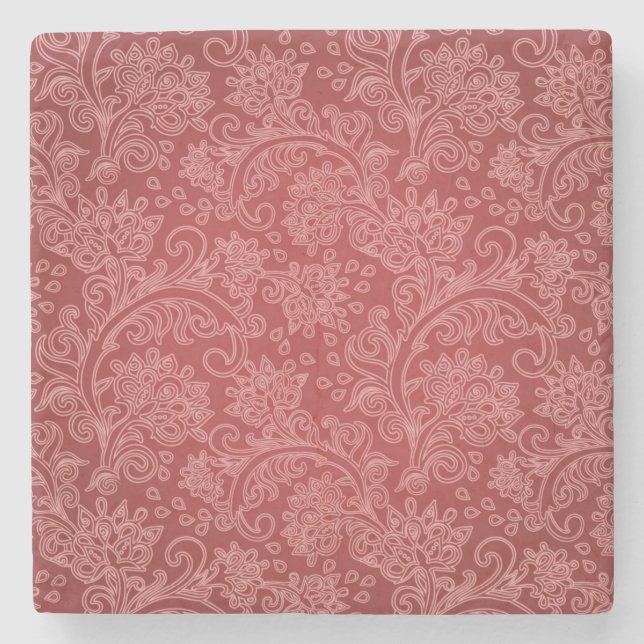 Red Paisley Damask Designer Floral Classic Steinuntersetzer (Vorderseite)
