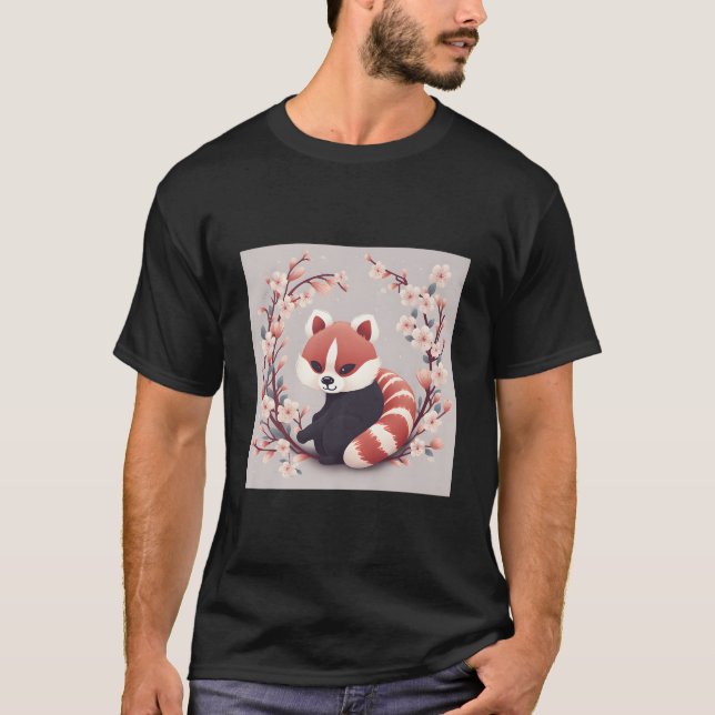 Red Panda And Cherry Blossom Scene Beautiful Work T-Shirt (Vorderseite)