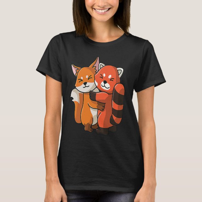 Red Panda and Fox cute Hug Cuddle Animals T-Shirt (Vorderseite)