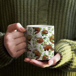Red Panda & Bamboo Blätter Muster Kaffeetasse