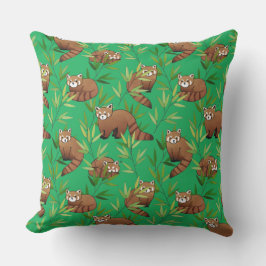Red Panda & Bamboo Blätter Muster Kissen
