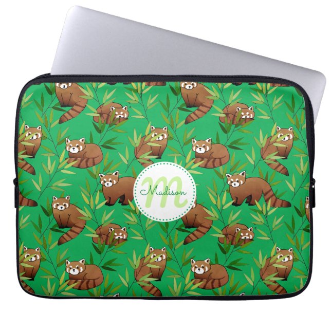 Red Panda & Bamboo Blätter Muster Laptopschutzhülle (Vorderseite)