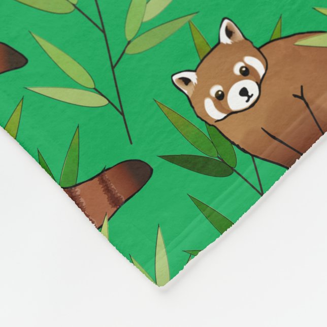 Red Panda & Bamboo Blätter Muster & Monogramm Fleecedecke (Ecke)
