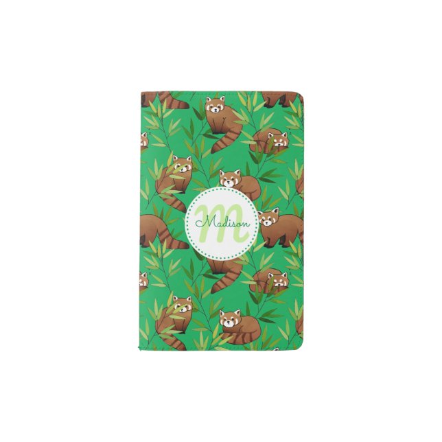 Red Panda & Bamboo Blätter Muster & Monogramm Moleskine Taschennotizbuch (Vorderseite)