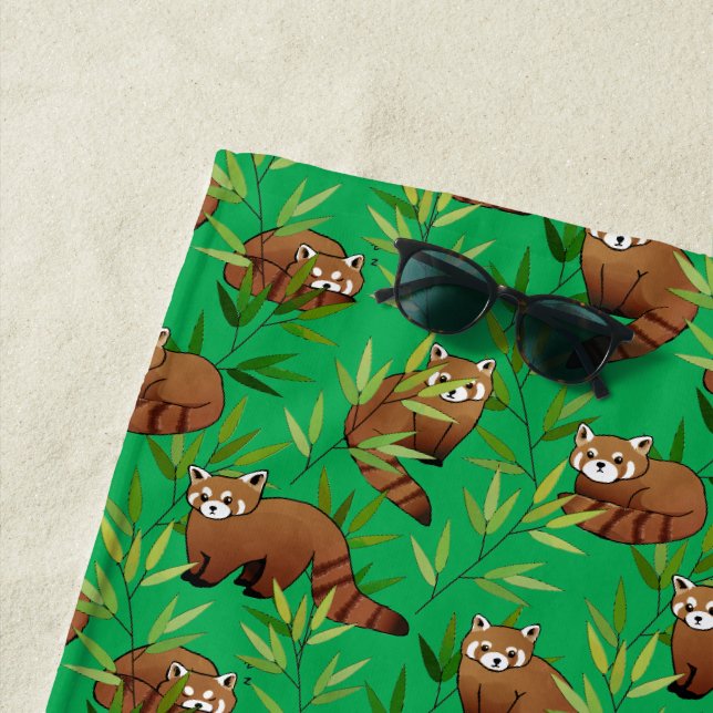 Red Panda & Bamboo Blätter Muster Strandtuch (Beispiel)