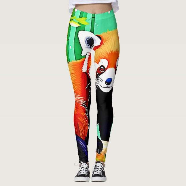 Red Panda Bamboo Forest Leggings (Vorderseite)
