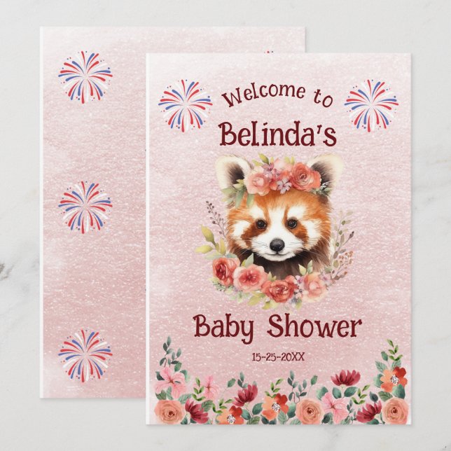 Red Panda Bear Baby Dusche Willkommen Einladung (Vorne/Hinten)