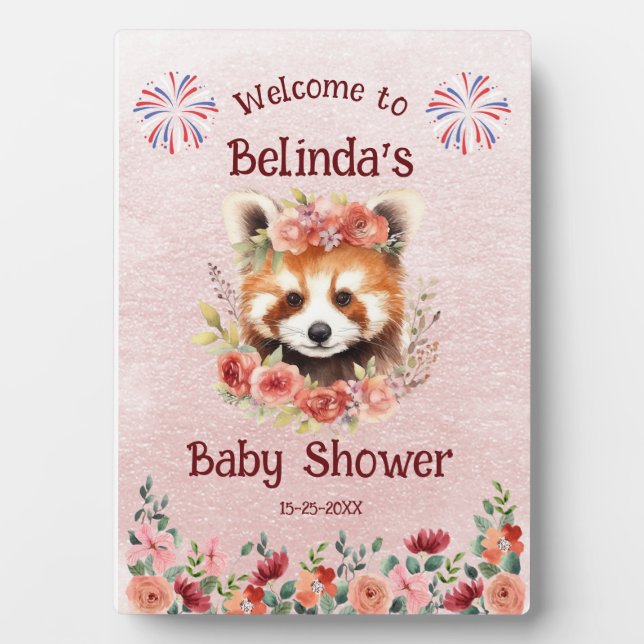 Red Panda Bear Baby Dusche Willkommen Fotoplatte (Vorderseite)