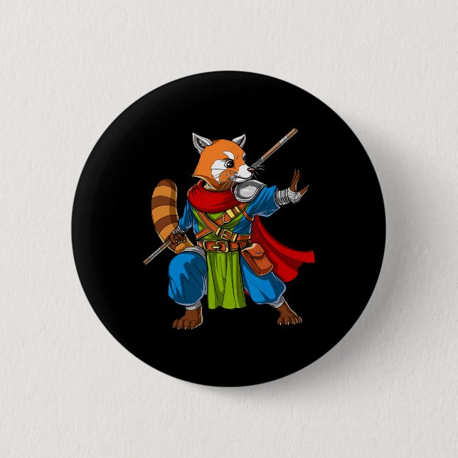 Red Panda Bear Ninja Samurai Warrior Funny Kung Fu Button (Vorderseite)