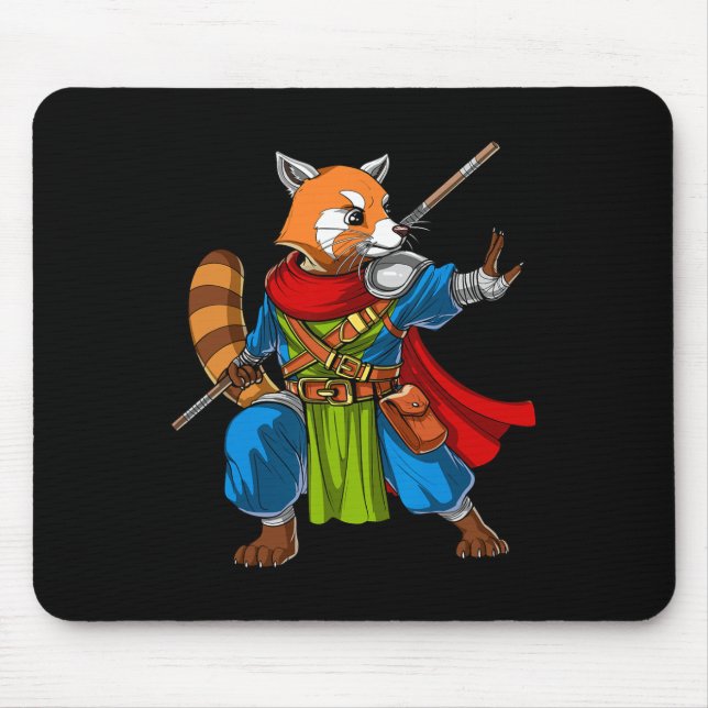Red Panda Bear Ninja Samurai Warrior Funny Kung Fu Mousepad (Vorne)