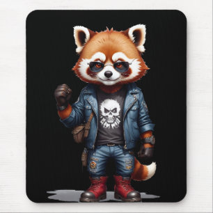 Red Panda Biker Rebel im Coolen Lederjacket Mousepad